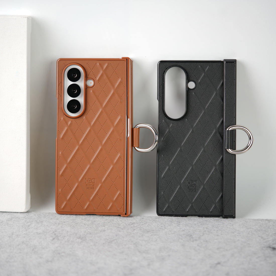 Samsung Galaxy Z Fold 7 PU Leather Cross Dot Hinge Protection Metal Ring Case Cover