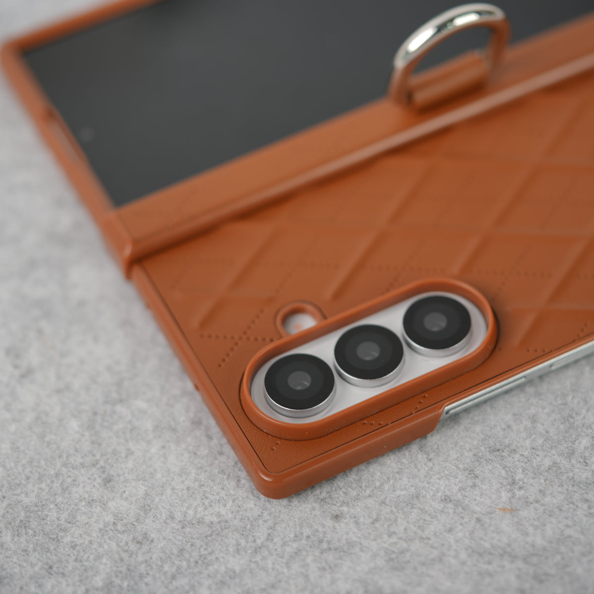 Samsung Galaxy Z Fold 7 PU Leather Cross Dot Hinge Protection Metal Ring Case Cover