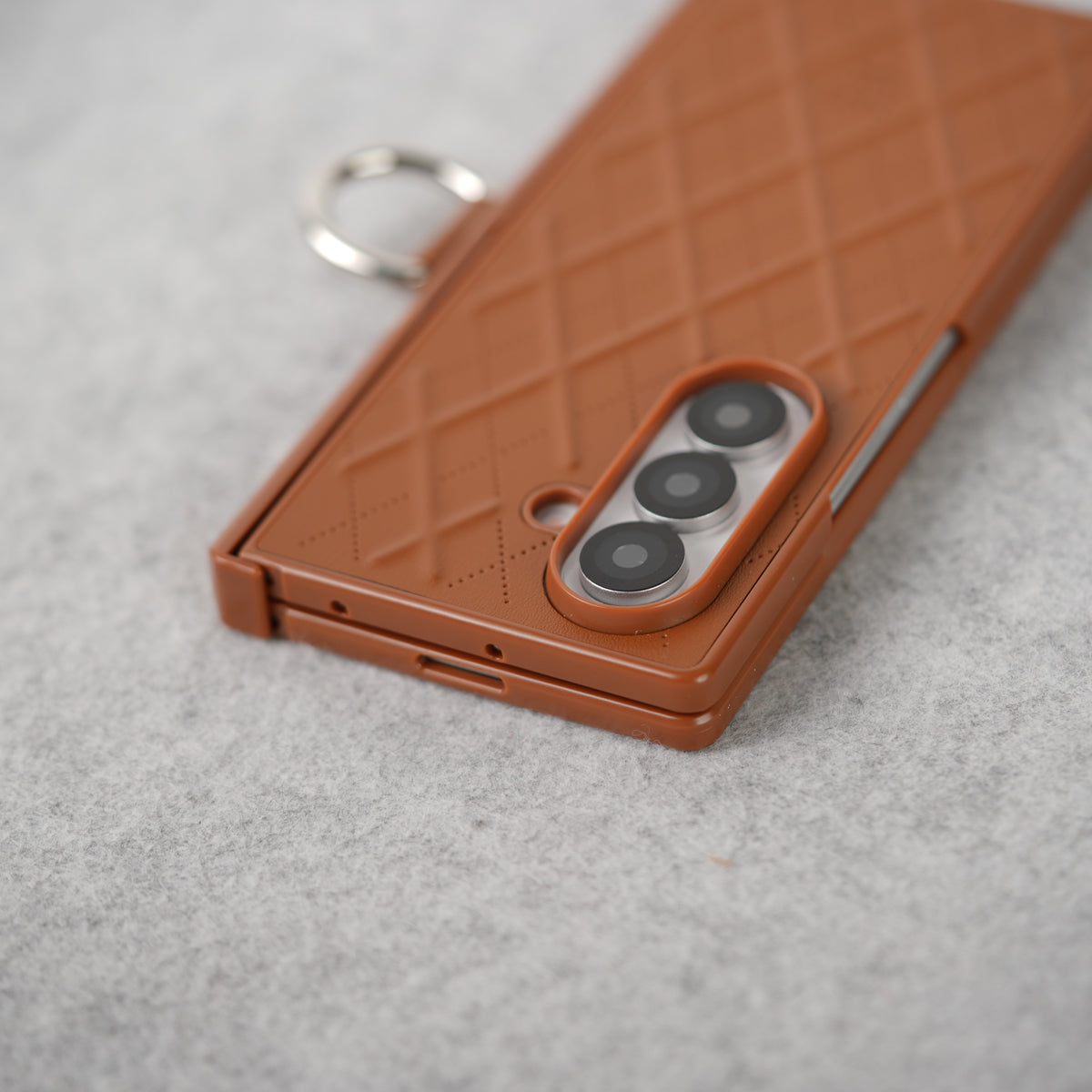 Samsung Galaxy Z Fold 7 PU Leather Cross Dot Hinge Protection Metal Ring Case Cover