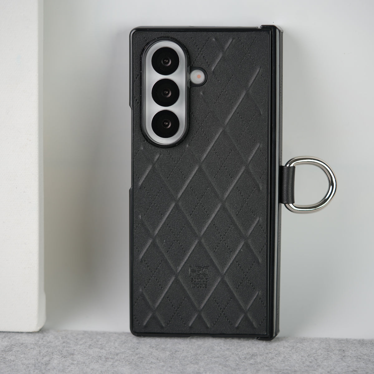 Samsung Galaxy Z Fold 7 PU Leather Cross Dot Hinge Protection Metal Ring Case Cover