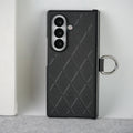 Samsung Galaxy Z Fold 7 PU Leather Cross Dot Hinge Protection Metal Ring Case Cover