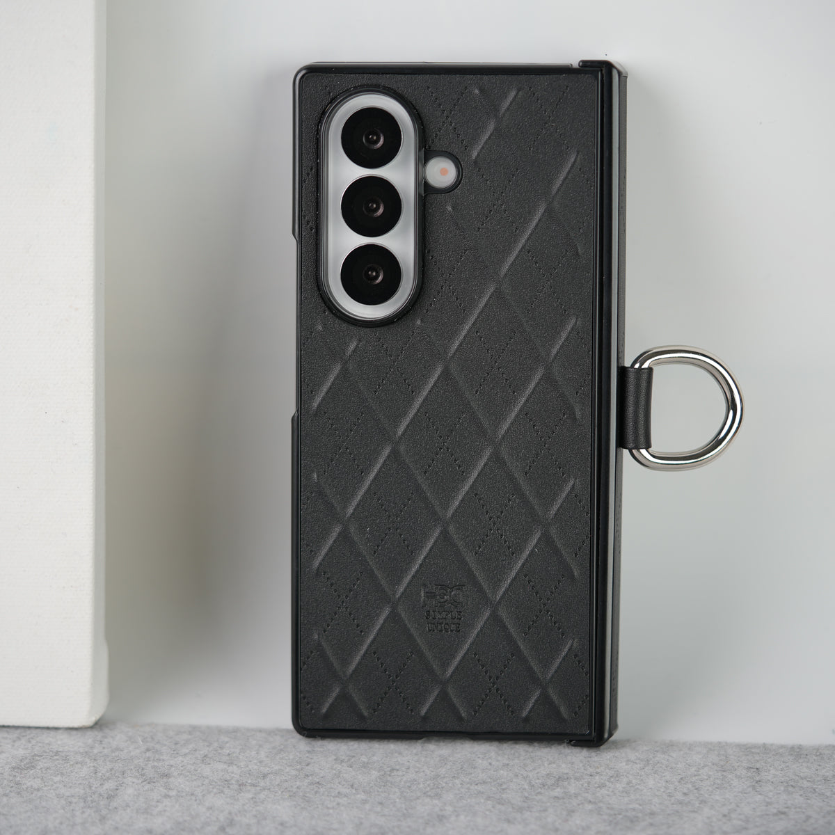 Samsung Galaxy Z Fold 7 PU Leather Cross Dot Hinge Protection Metal Ring Case Cover