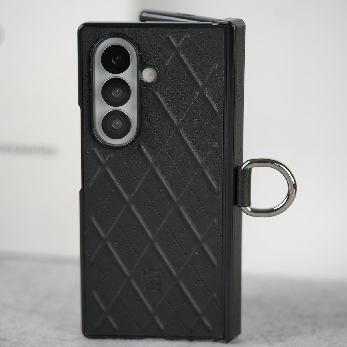 Samsung Galaxy Z Fold 7 PU Leather Cross Dot Hinge Protection Metal Ring Case Cover