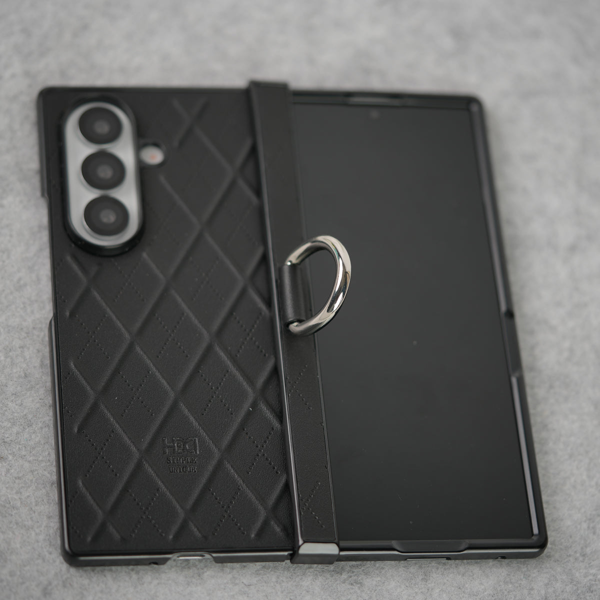 Samsung Galaxy Z Fold 7 PU Leather Cross Dot Hinge Protection Metal Ring Case Cover