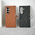 Samsung Galaxy Z Fold 7 PU Leather Cross Dot Hinge Protection Metal Ring Case Cover
