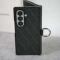 Samsung Galaxy Z Fold 7 PU Leather Cross Dot Hinge Protection Metal Ring Case Cover