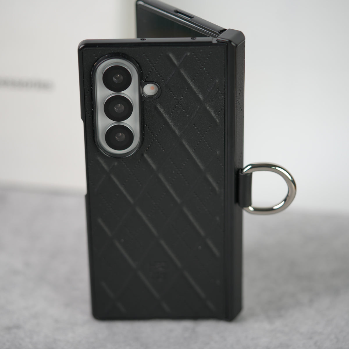 Samsung Galaxy Z Fold 7 PU Leather Cross Dot Hinge Protection Metal Ring Case Cover