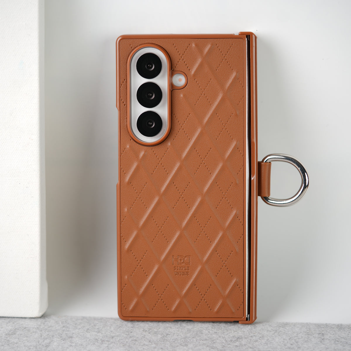 Samsung Galaxy Z Fold 7 PU Leather Cross Dot Hinge Protection Metal Ring Case Cover