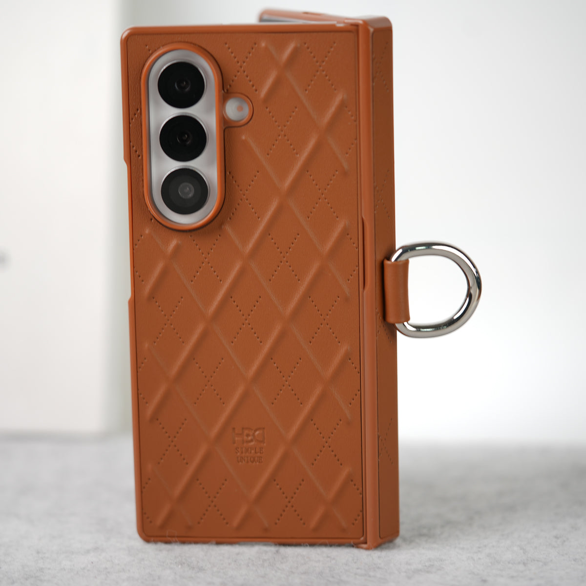 Samsung Galaxy Z Fold 7 PU Leather Cross Dot Hinge Protection Metal Ring Case Cover