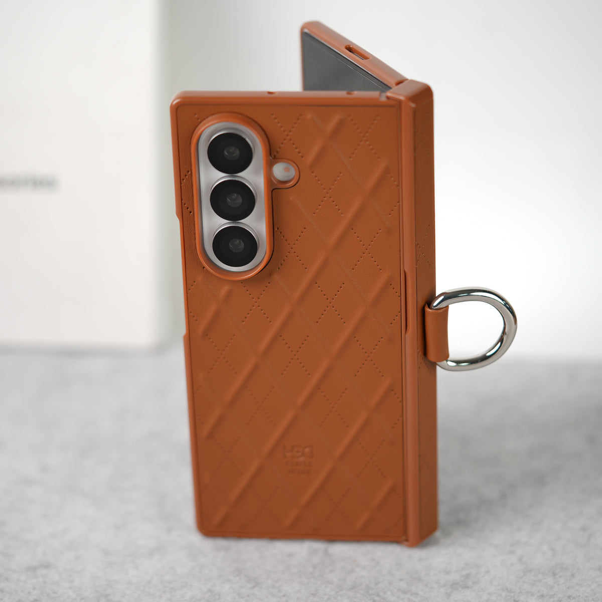 Samsung Galaxy Z Fold 7 PU Leather Cross Dot Hinge Protection Metal Ring Case Cover