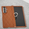 Samsung Galaxy Z Fold 7 PU Leather Cross Dot Hinge Protection Metal Ring Case Cover
