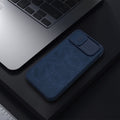 iPhone 13 Camera Protection QIN Leather Flip Case Blue