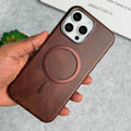 iPhone 15 Pro Metallic Textured Leather MagSafe Ring Case Cover
