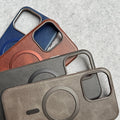 iPhone 15 Pro Metallic Textured Leather MagSafe Ring Case Cover