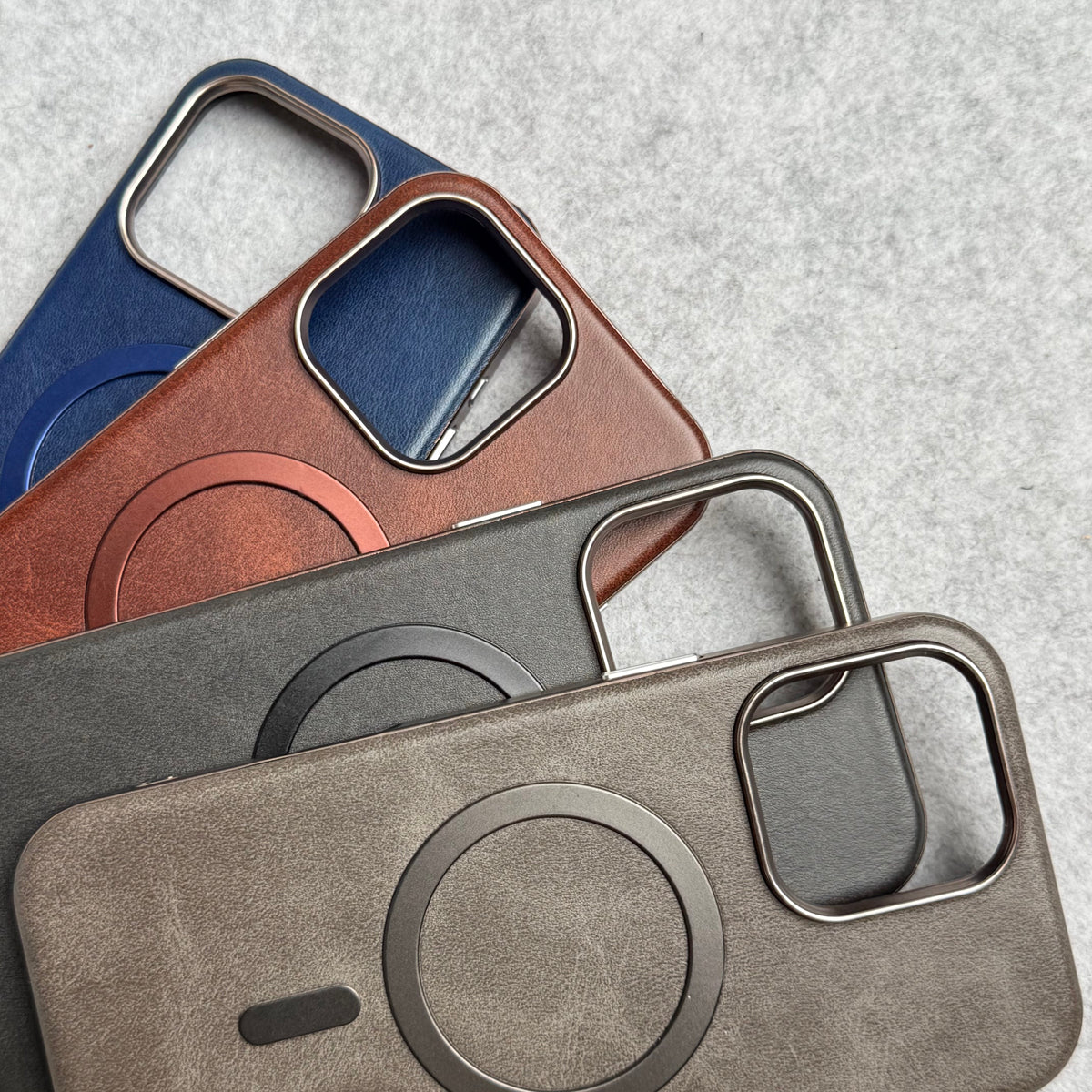 iPhone 15 Pro Metallic Textured Leather MagSafe Ring Case Cover