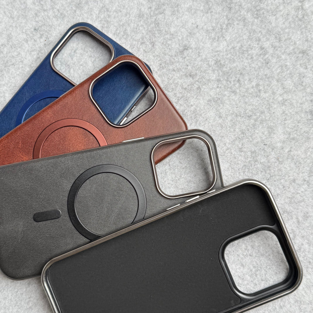 iPhone 15 Pro Metallic Textured Leather MagSafe Ring Case Cover