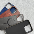 iPhone 15 Pro Metallic Textured Leather MagSafe Ring Case Cover