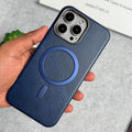 iPhone 15 Pro Metallic Textured Leather MagSafe Ring Case Cover