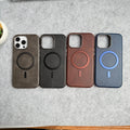 iPhone 15 Pro Metallic Textured Leather MagSafe Ring Case Cover