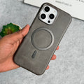iPhone 15 Pro Metallic Textured Leather MagSafe Ring Case Cover