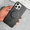 iPhone 15 Pro Metallic Textured Leather MagSafe Ring Case Cover