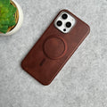 iPhone 15 Pro Metallic Textured Leather MagSafe Ring Case Cover