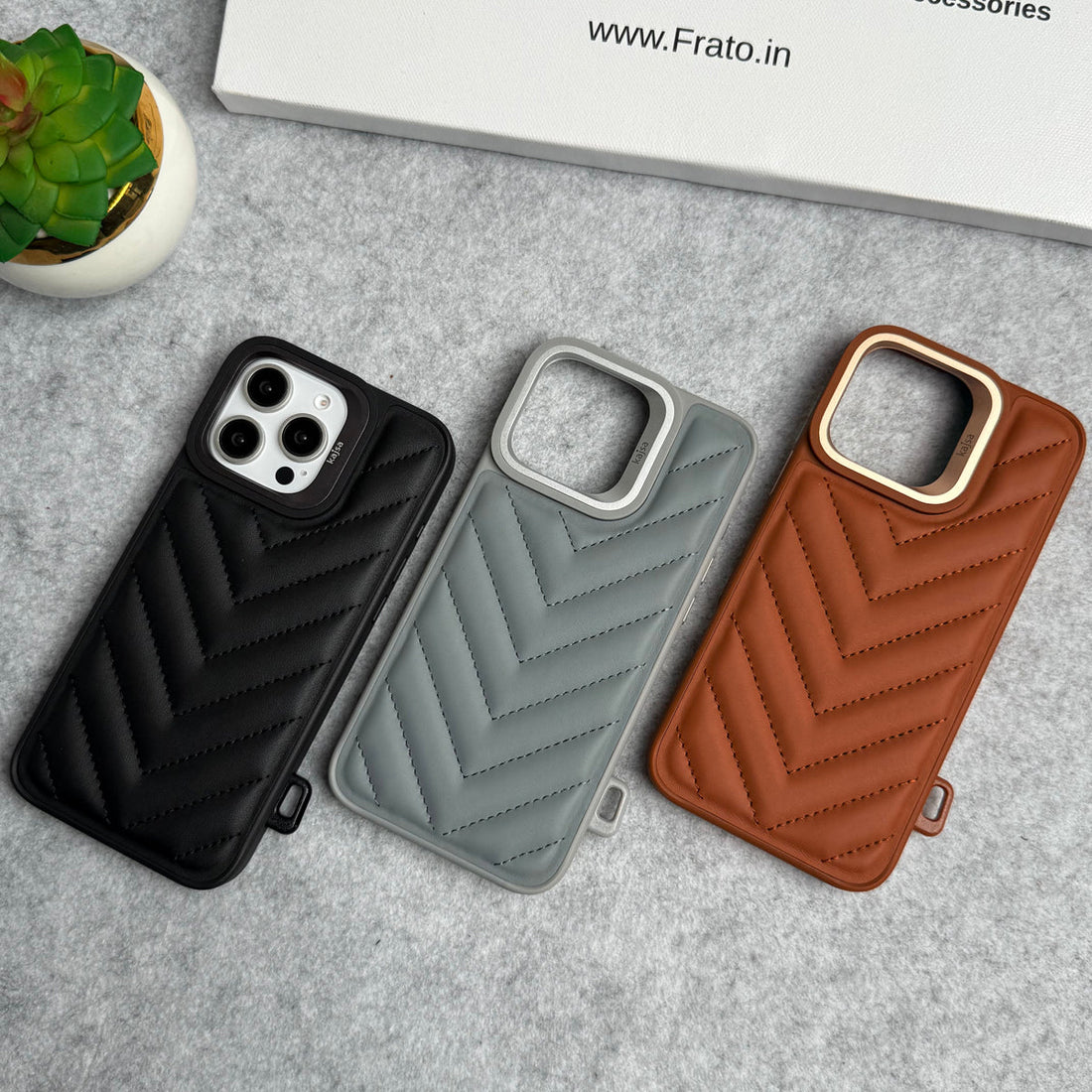 iPhone 15 Pro PUFF Leather Metallic Camera Frame Case Cover