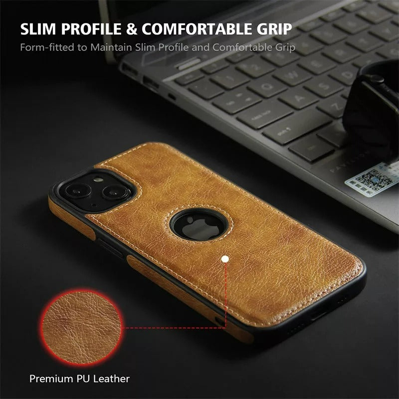 iPhone 15 Series Luxury Leather Logo Cut Back Cover