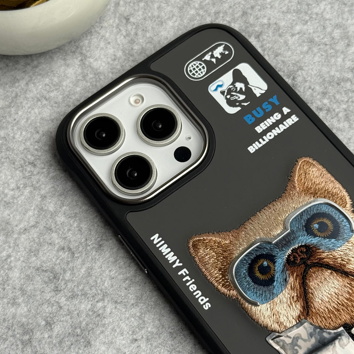 iPhone 16 Pro Max / iPhone 16 Pro 3D Embroidery Dog Silver Zipper Jacket Case