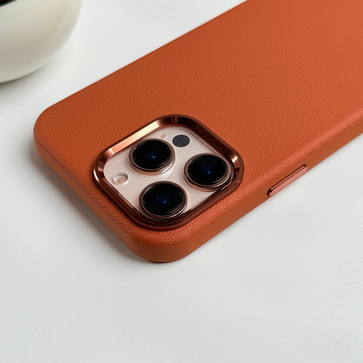 iPhone 16 Pro Premium Leather Texture Metal Camera Bump MagSafe Cover Brown
