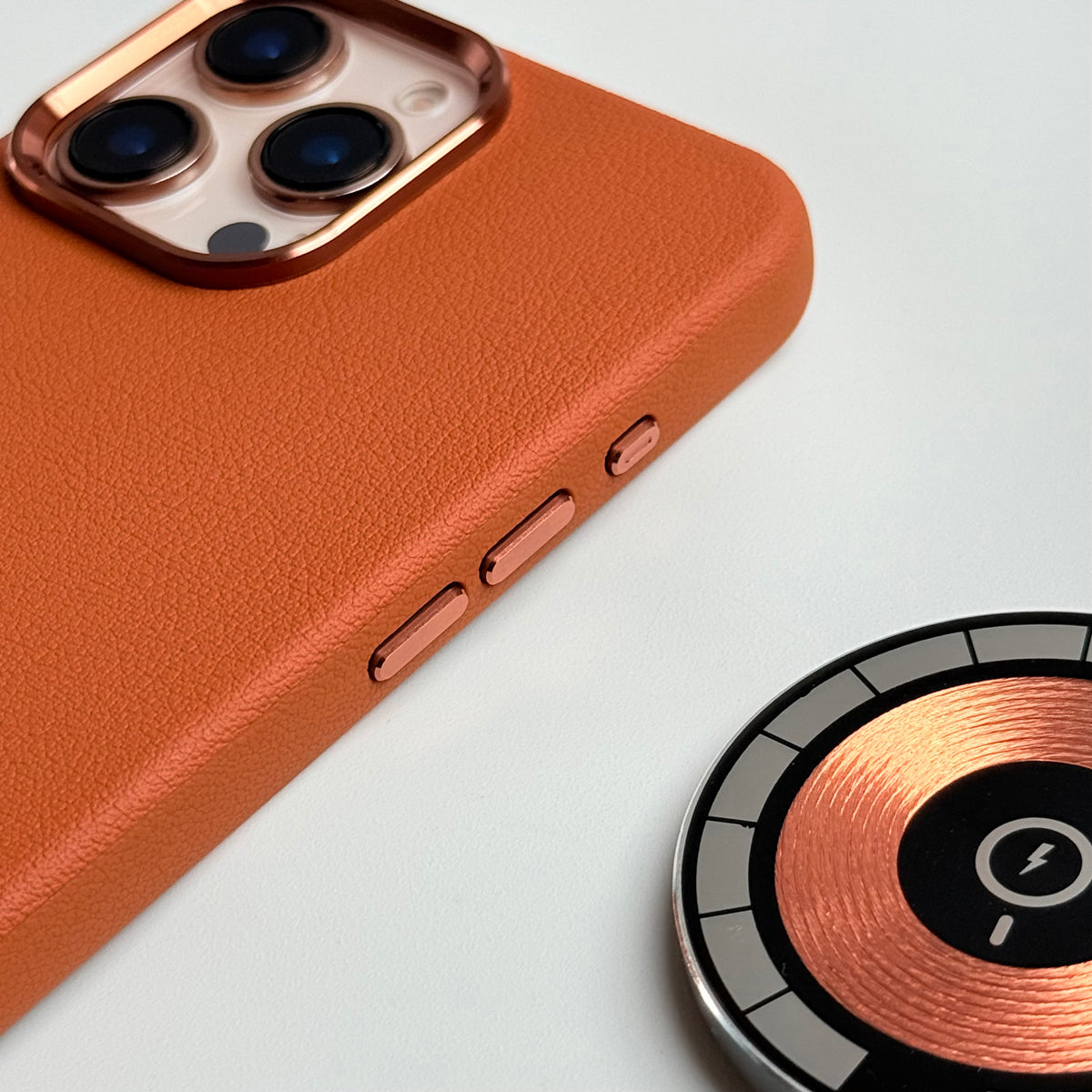 iPhone 16 Pro Premium Leather Texture Metal Camera Bump MagSafe Cover Brown