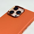 iPhone 16 Pro Premium Leather Texture Metal Camera Bump MagSafe Cover Brown