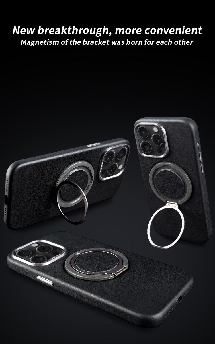 iPhone 16 Series 360 angle Rotating Stand PU Leather Phone Case