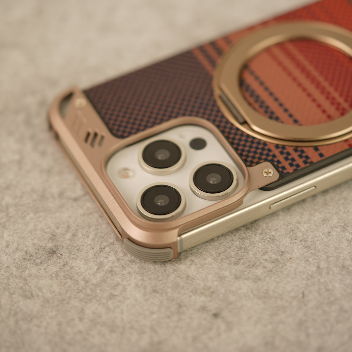 iPhone 16 Series Aramid Fiber Metal Case With Rotating Stand Desert Titanium