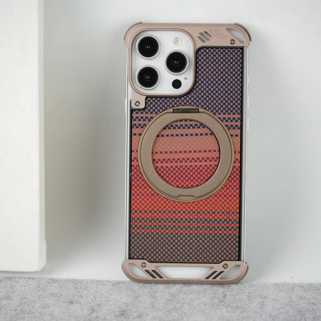 iPhone 16 Series Aramid Fiber Metal Case With Rotating Stand Desert Titanium