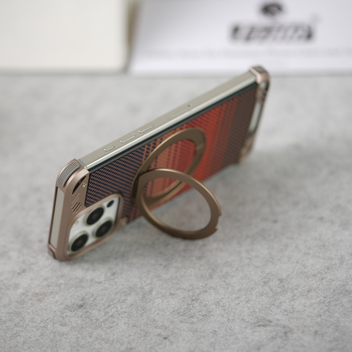 iPhone 16 Series Aramid Fiber Metal Case With Rotating Stand Desert Titanium
