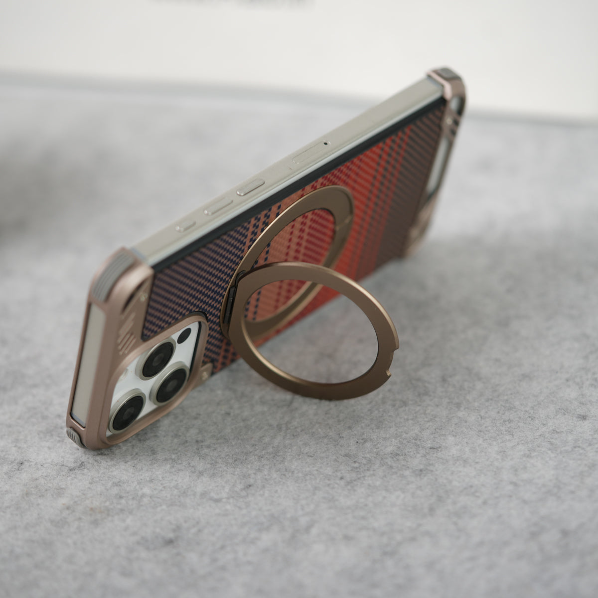 iPhone 16 Series Aramid Fiber Metal Case With Rotating Stand Desert Titanium