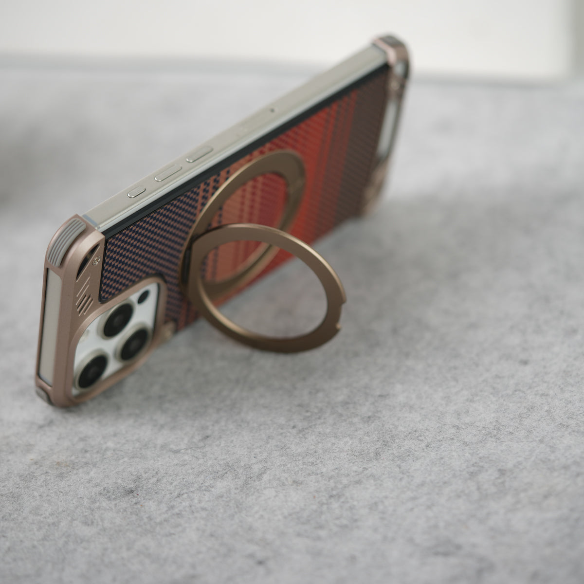 iPhone 16 Series Aramid Fiber Metal Case With Rotating Stand Desert Titanium