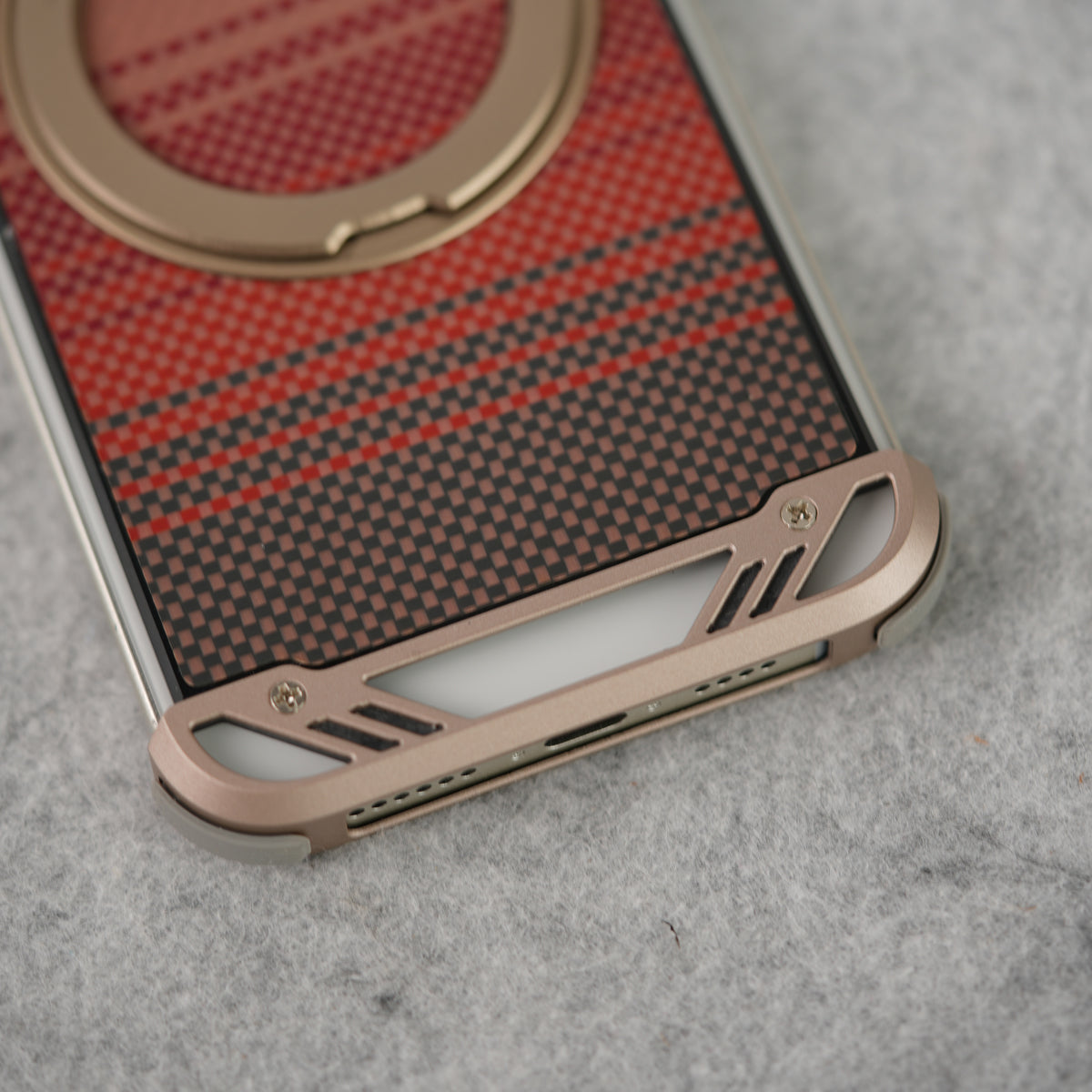 iPhone 16 Series Aramid Fiber Metal Case With Rotating Stand Desert Titanium