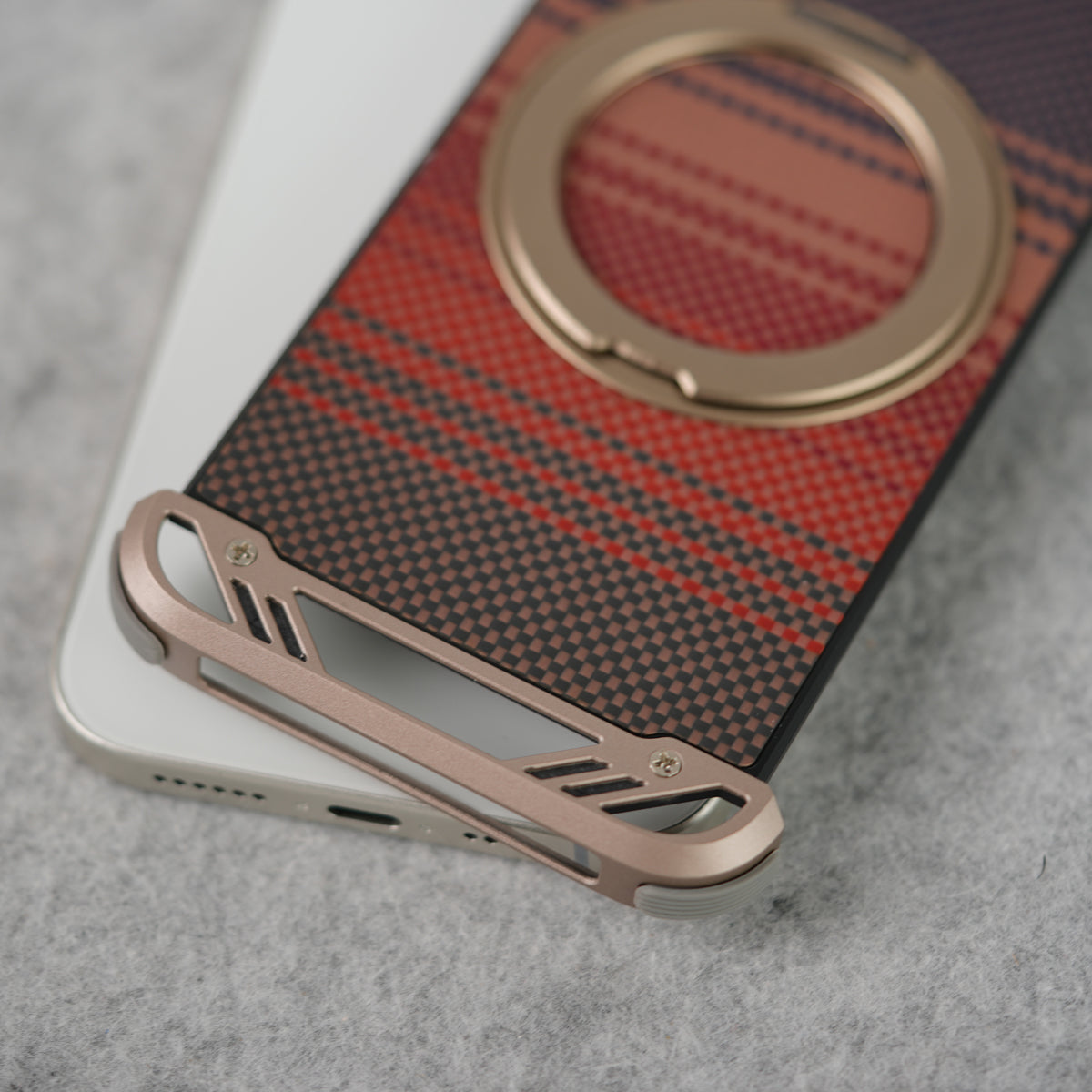 iPhone 16 Series Aramid Fiber Metal Case With Rotating Stand Desert Titanium