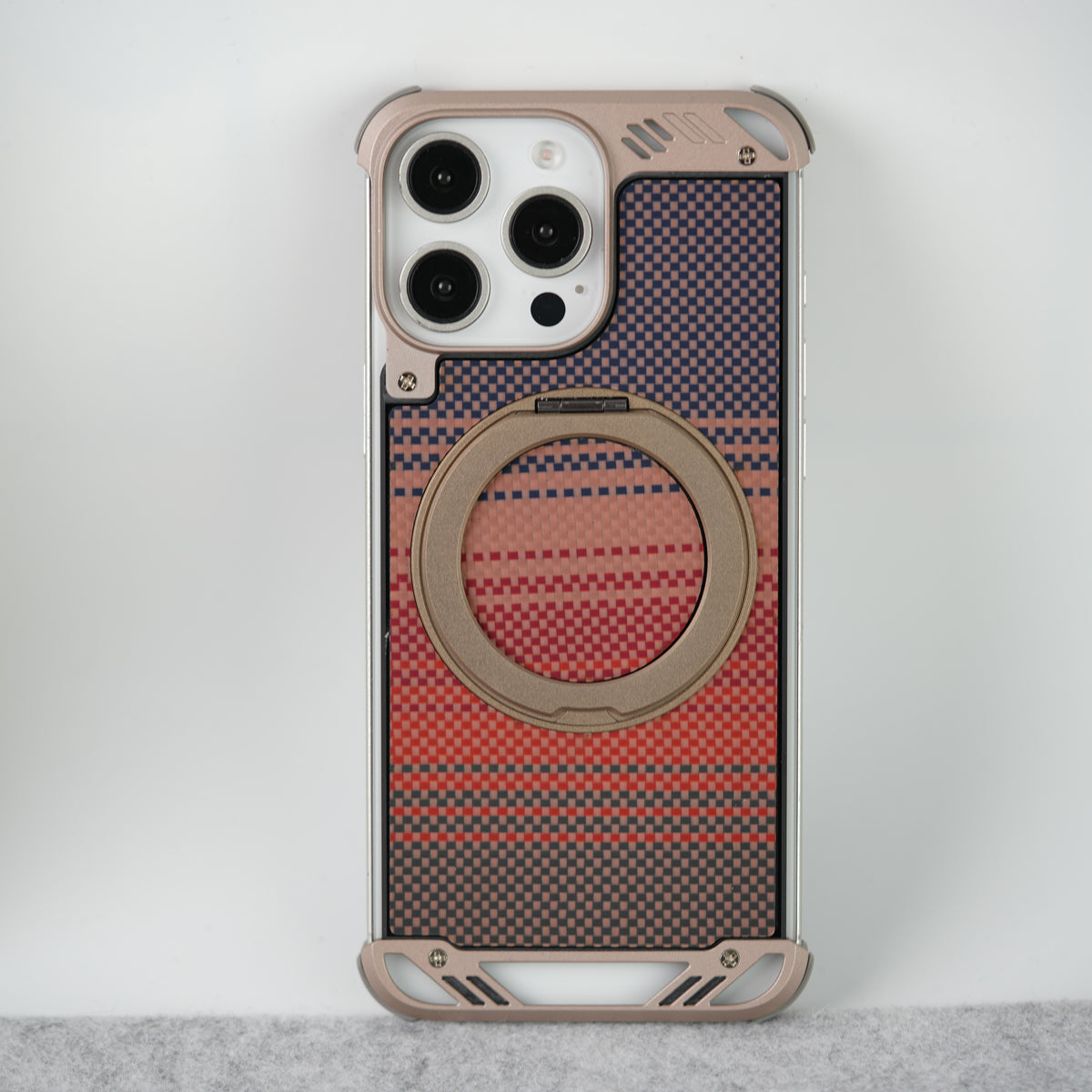 iPhone 16 Series Aramid Fiber Metal Case With Rotating Stand Desert Titanium