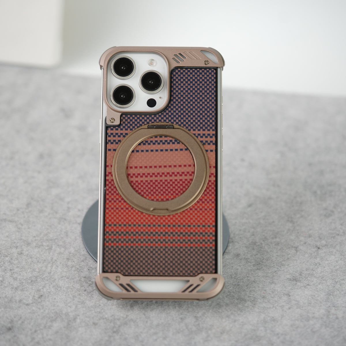 iPhone 16 Series Aramid Fiber Metal Case With Rotating Stand Desert Titanium