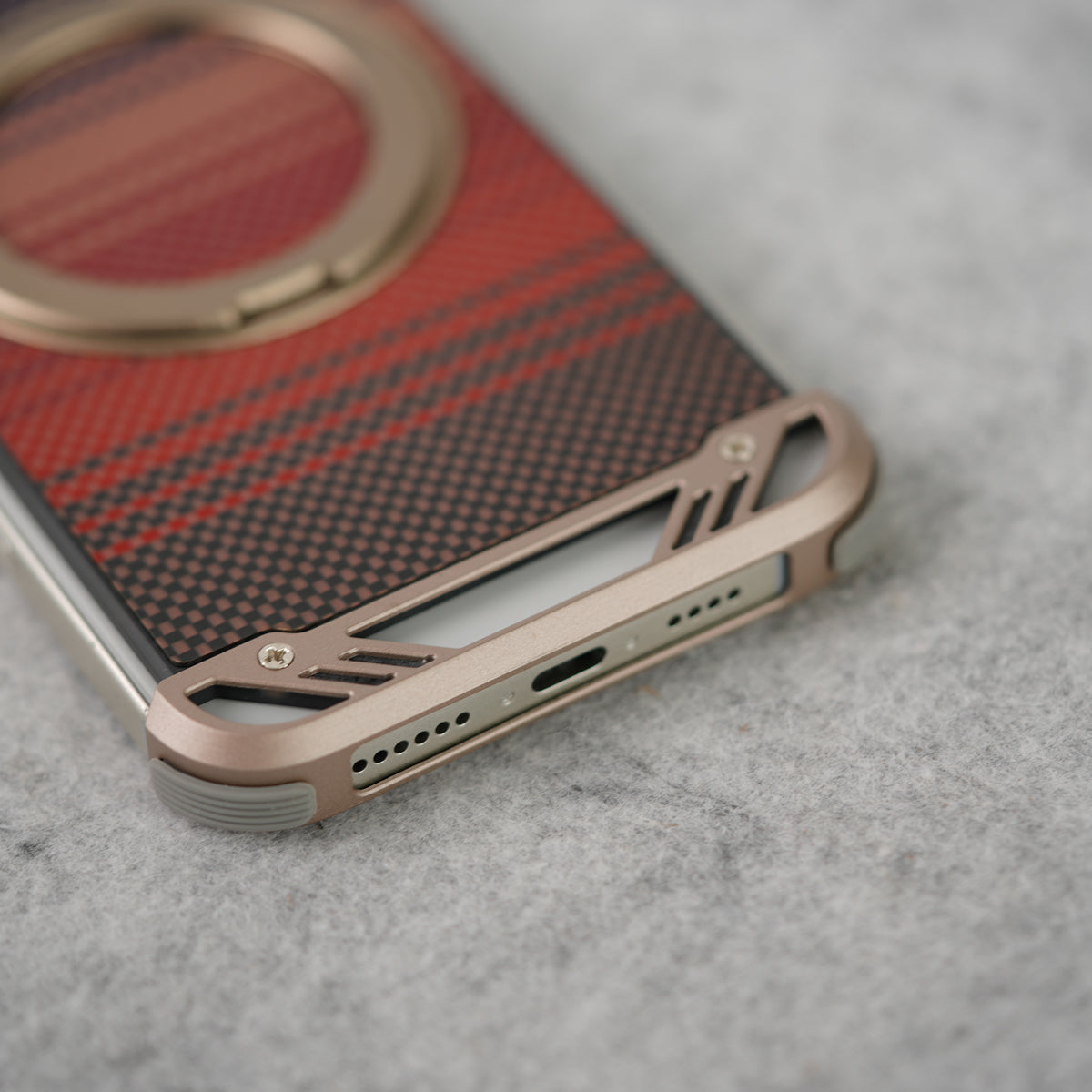 iPhone 16 Series Aramid Fiber Metal Case With Rotating Stand Desert Titanium