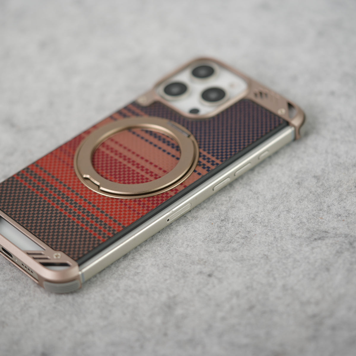 iPhone 16 Series Aramid Fiber Metal Case With Rotating Stand Desert Titanium