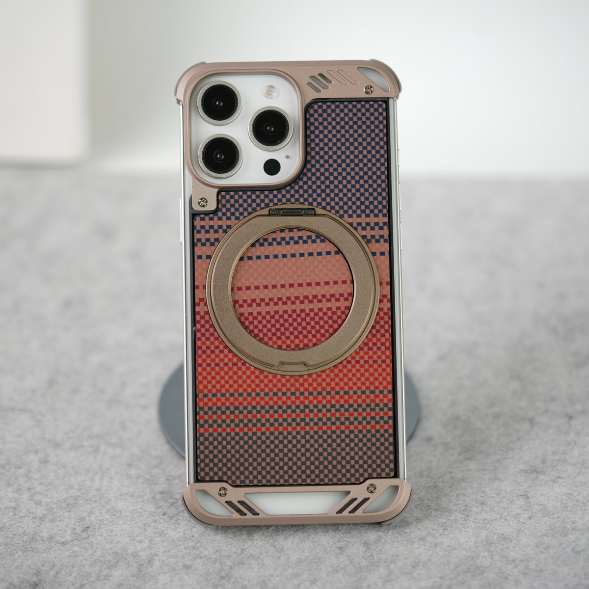 iPhone 16 Series Aramid Fiber Metal Case With Rotating Stand Desert Titanium