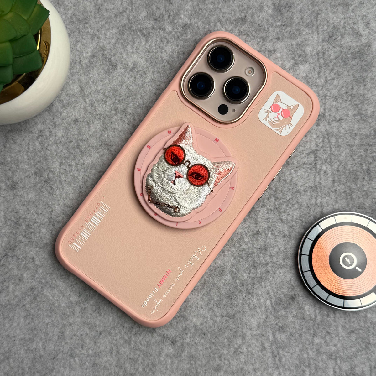 iPhone 16 Series Cool Glasses MagSafe Case Cover with Embroidery Magnetic Bracket Phone Holder