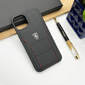 iPhone 16 Series Ferrari Sports Car Logo Side Stitch Leather Cover Black