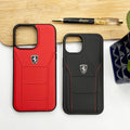 iPhone 16 Series Ferrari Sports Car Logo Side Stitch Leather Cover Black