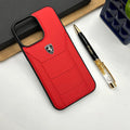 iPhone 16 Series Ferrari Sports Car Logo Side Stitch Leather Cover Red