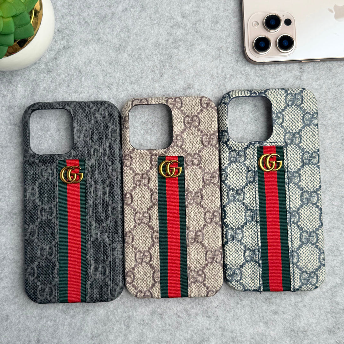 iPhone 16 Series GG Fashion Green Red Stripe Cover